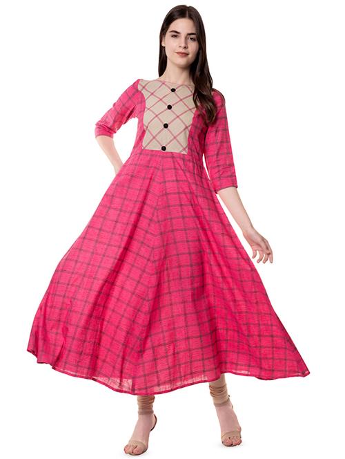 checkered flared kurta - 16601979 - Very Small Image - 1