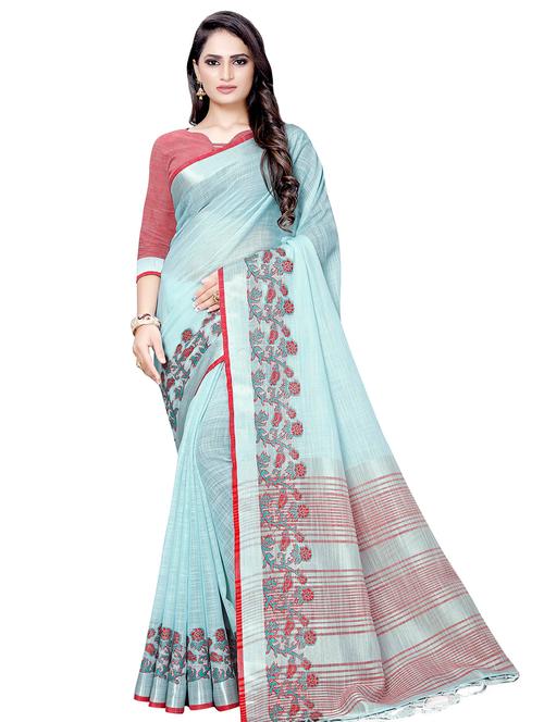 floral woven saree with blouse - 16602370 - Very Small Image - 1