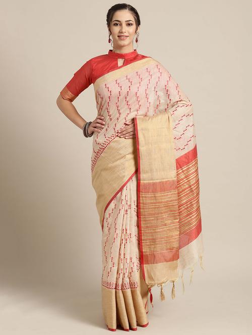 embroidered zari bordered saree with blouse - 16602377 - Very Small Image - 1