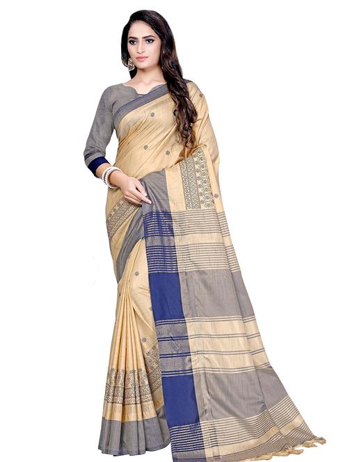 floral contrast bordered saree with blouse - 16602397 - Very Small Image - 1