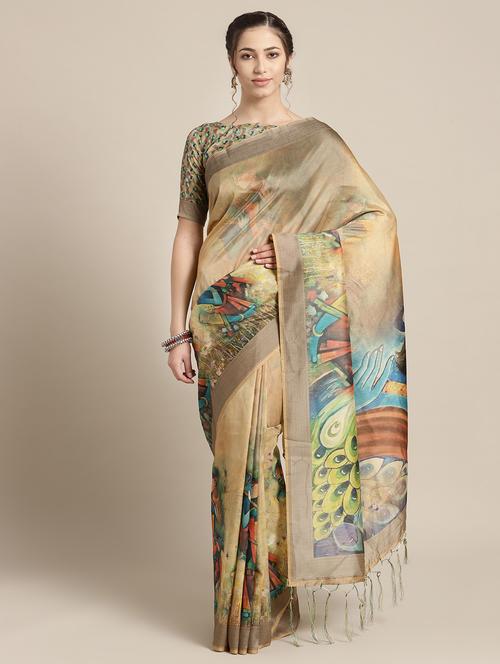 conversational printed saree with blouse - 16602430 - Very Small Image - 1