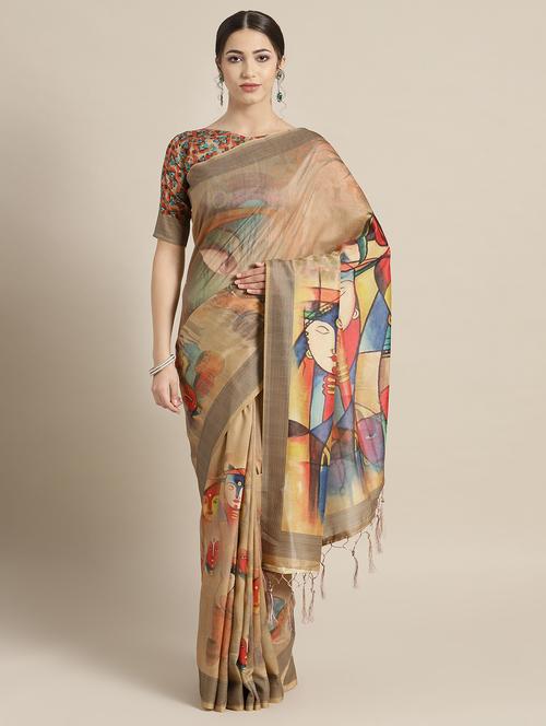 conversational printed saree with blouse - 16602433 - Very Small Image - 1