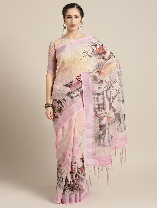 conversational printed saree with blouse - 16602439 - Very Small Image - 1