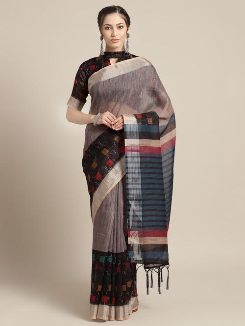 geometrical bordered saree with blouse - 16602451 - Very Small Image - 1