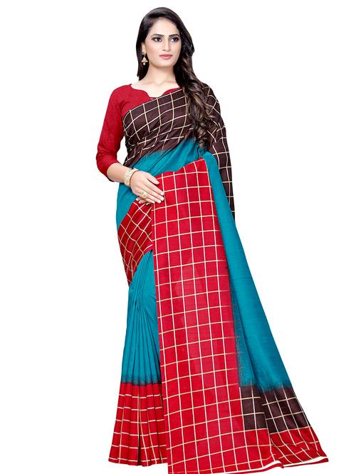 checkered saree with blouse - 16602456 - Very Small Image - 1