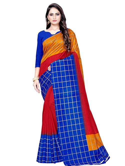 checkered printed saree with blouse - 16602457 - Very Small Image - 1