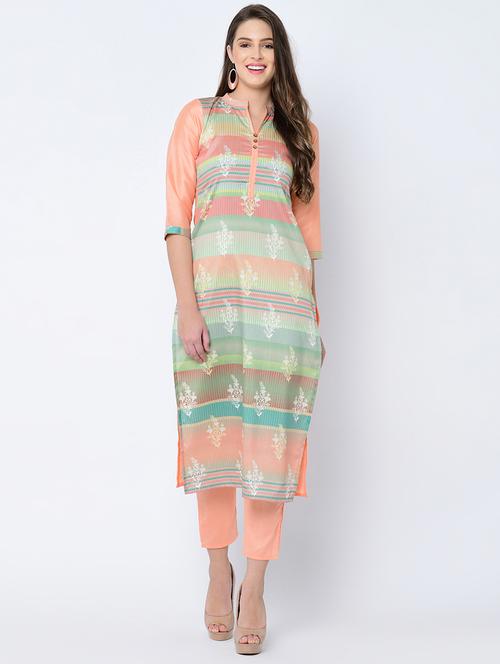 peach art silk straight kurta - 16602592 - Very Small Image - 1