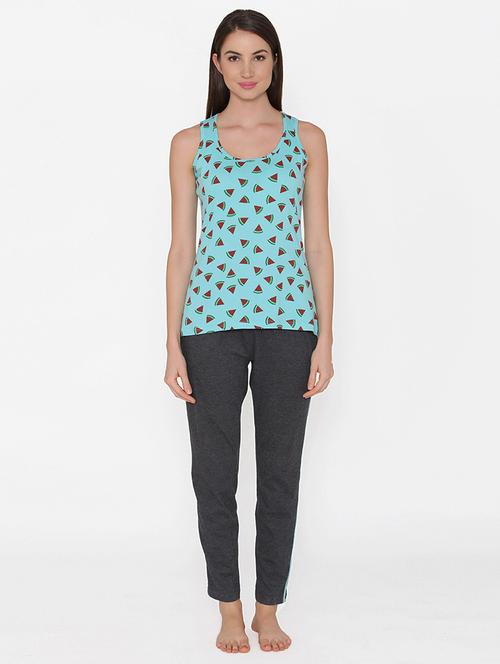printed tee with nightwear pyjama set - 16602753 - Very Small Image - 1