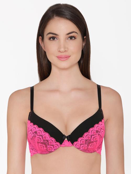 contrast lace detail push up bra - 16602898 - Very Small Image - 1