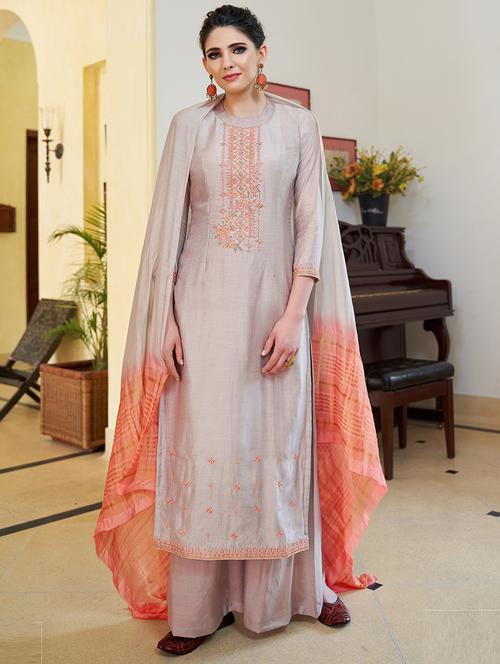 embroidered semi-stitched suit - 16603628 - Very Small Image - 1