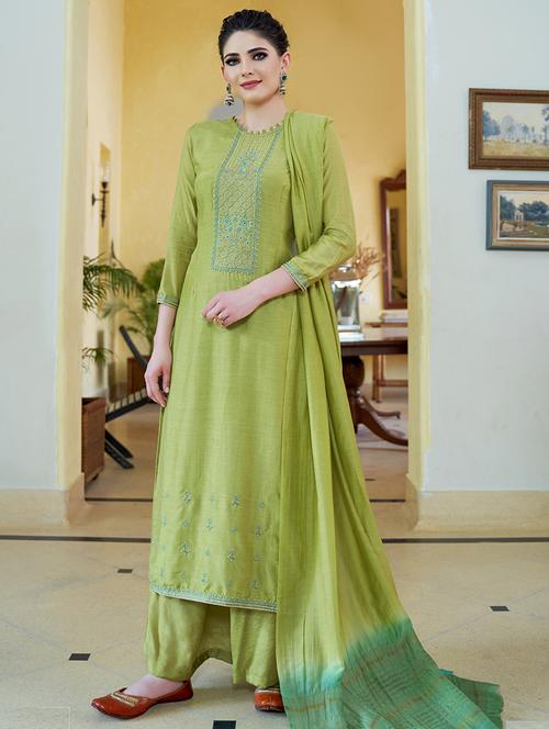 embroidered semi-stitched suit - 16603630 - Very Small Image - 1