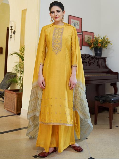 embroidered semi-stitched suit - 16603633 - Very Small Image - 1