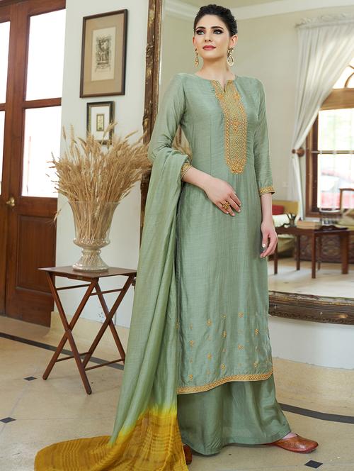 embroidered semi-stitched suit - 16603635 - Very Small Image - 1