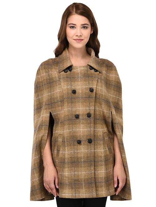 khakhi checkered double breasted wool cape - 16603766 - Very Small Image - 1
