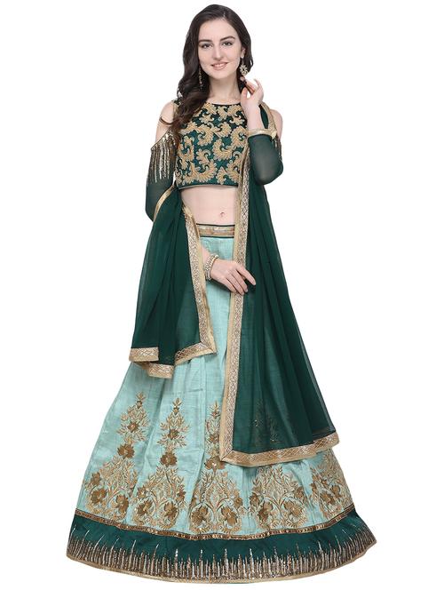 embroidered contrast lehenga - 16603807 - Very Small Image - 1