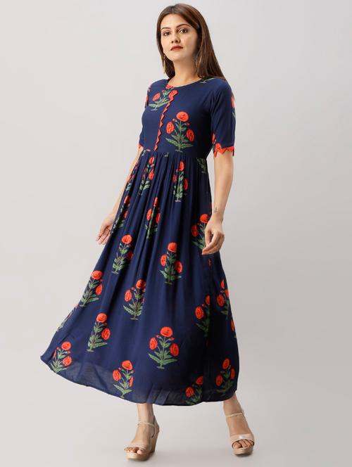 floral print flared ethnic dress - 16603848 - Very Small Image - 1