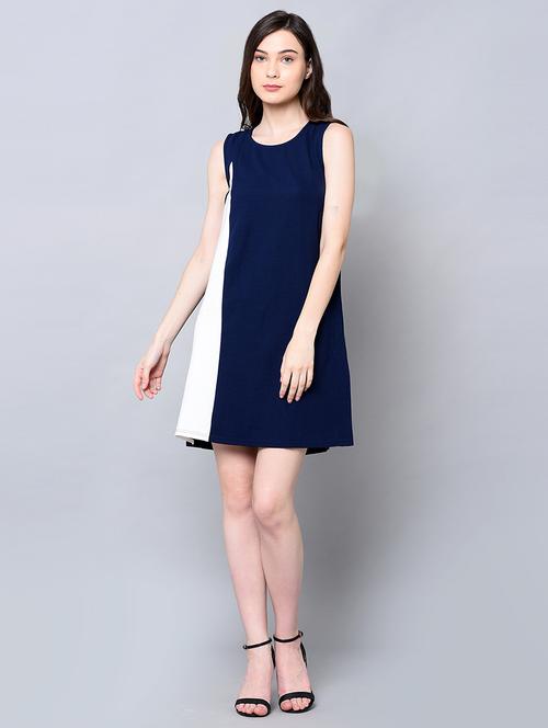 round neck color block a-line dress - 16604595 - Very Small Image - 1