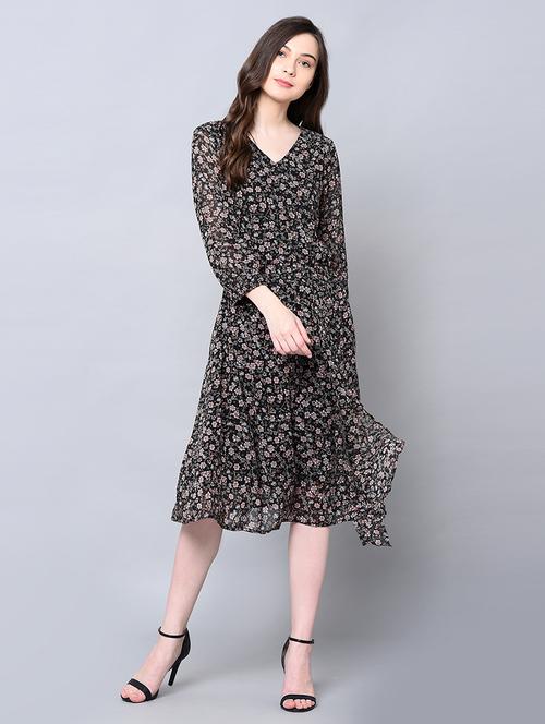 v-neck floral a-line dress - 16604596 - Very Small Image - 1