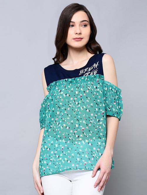 cold shoulder printed top - 16604612 - Very Small Image - 1