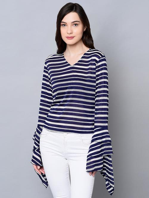 exaggerated bell sleeved striped top - 16604613 - Very Small Image - 1