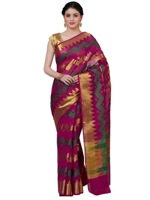 self-design banarasi saree with blouse - 16605526 - Very Small Image - 1