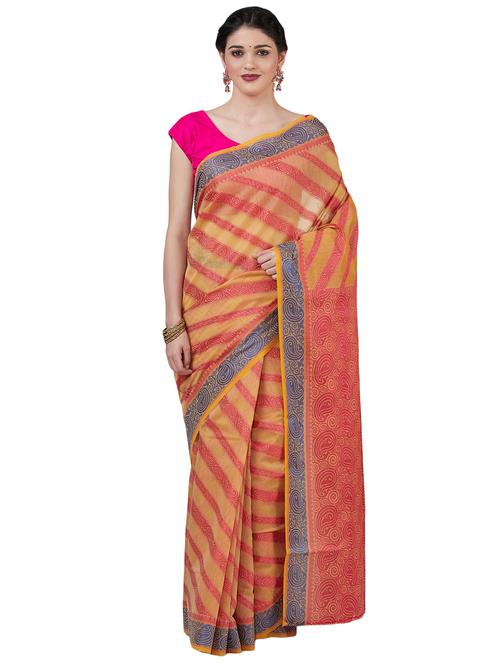 paisley printed banarasi saree with blouse - 16605589 - Very Small Image - 1