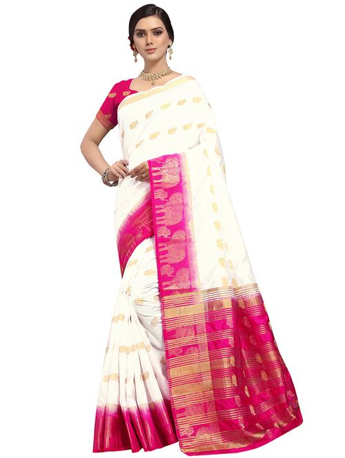 contrast kanjivaram saree with blouse - 16605669 - Very Small Image - 1