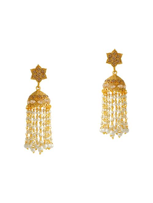 gold metal jhumka earring - 16605823 - Very Small Image - 1