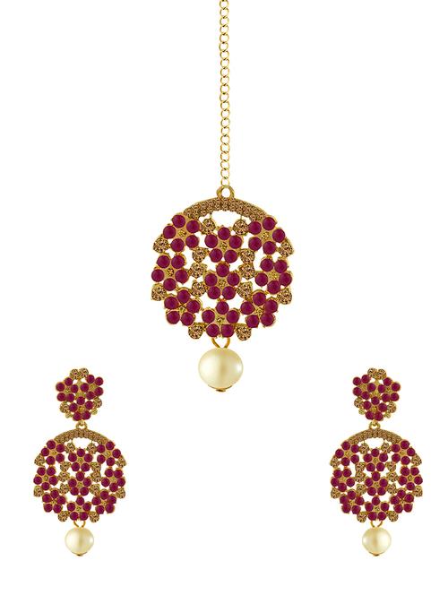 red metal drop earring maangtikka - 16605836 - Very Small Image - 1