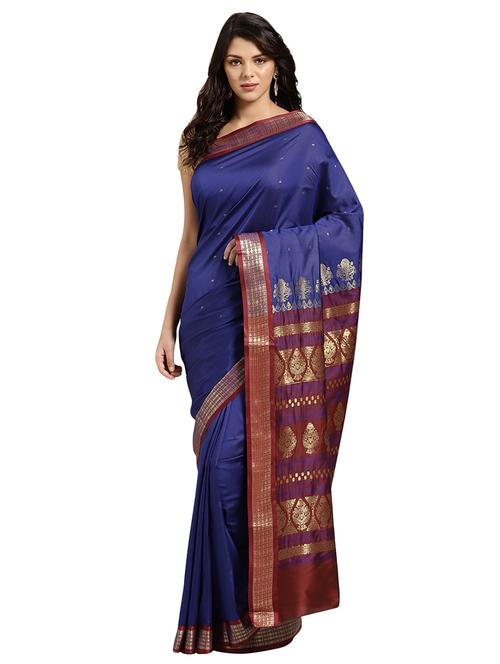solid woven saree with blouse - 16605960 - Very Small Image - 1