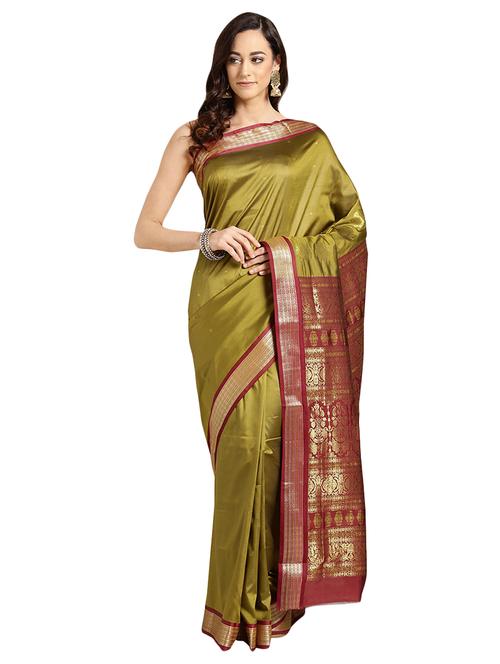solid with bordered saree with blouse - 16605969 - Very Small Image - 1