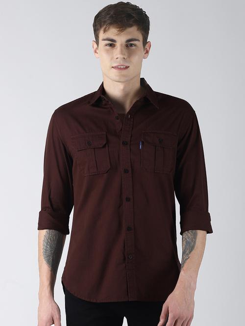 maroon solid casual shirt - 16606456 - Very Small Image - 1