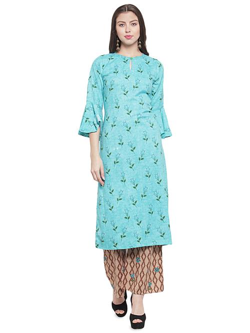 turquoise rayon kurta palazzo set - 16608054 - Very Small Image - 1