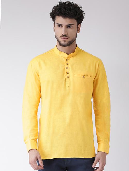yellow solid short kurta - 16608091 - Very Small Image - 1