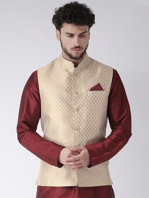 beige jacquard nehru jacket - 16608191 - Very Small Image - 1