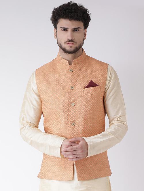 orange jacquard nehru jacket - 16608194 - Very Small Image - 1