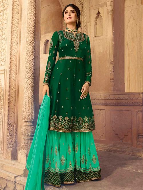 embroidered semi-stitched suit - 16609384 - Very Small Image - 1