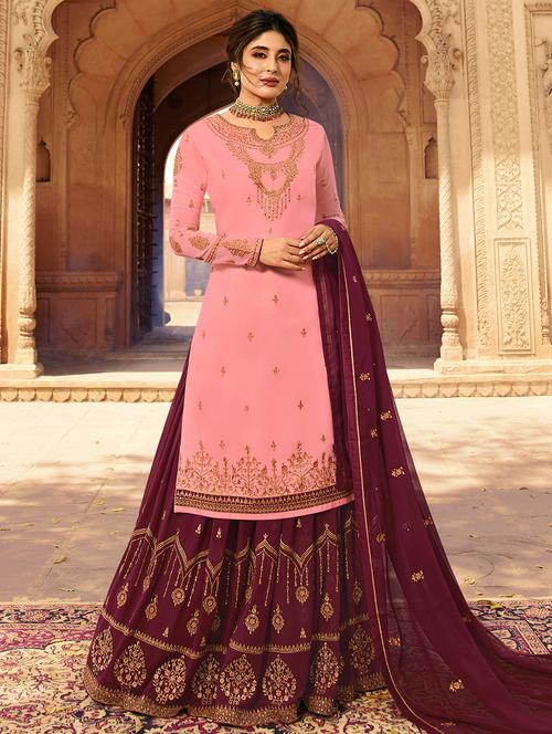 embroidered semi-stitched suit - 16609390 - Very Small Image - 1