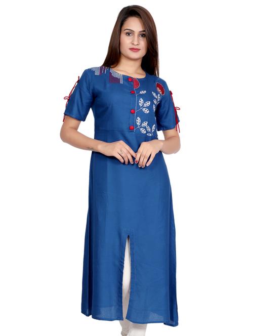 embroidered a-line kurta - 16609531 - Very Small Image - 1
