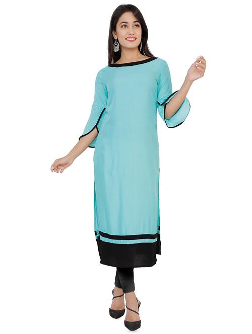turquoise straight kurta - 16609575 - Very Small Image - 1