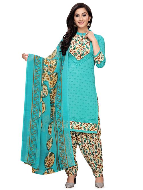 turquoise crepe unstitched suit - 16610387 - Very Small Image - 1