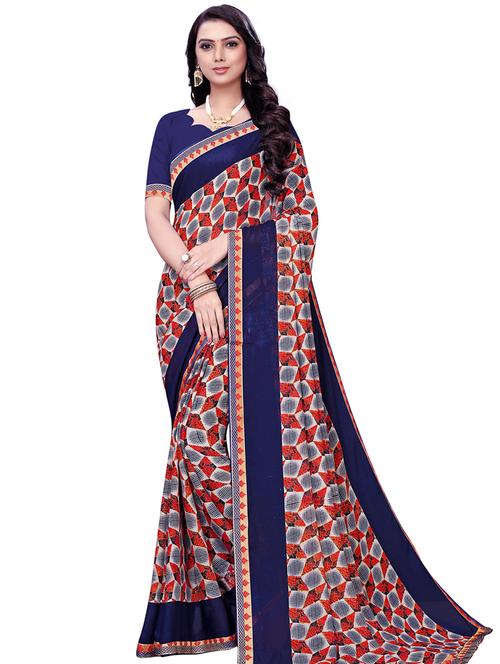 geometric printed saree with blouse - 16610934 - Very Small Image - 1