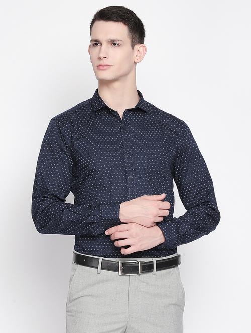 navy blue printed formal shirt - 16611357 - Very Small Image - 1
