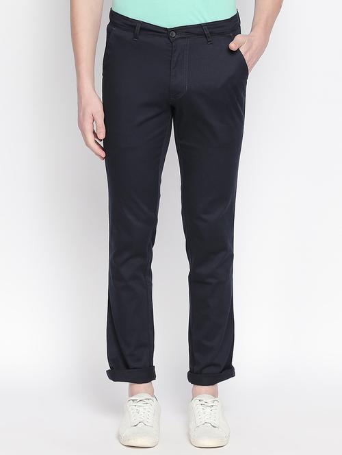 navy blue solid chinos - 16611385 - Very Small Image - 1
