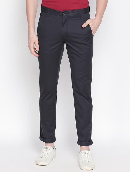 navy blue solid chinos - 16611391 - Very Small Image - 1