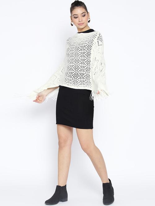 pointelle knit fringed hem poncho - 16611744 - Very Small Image - 1