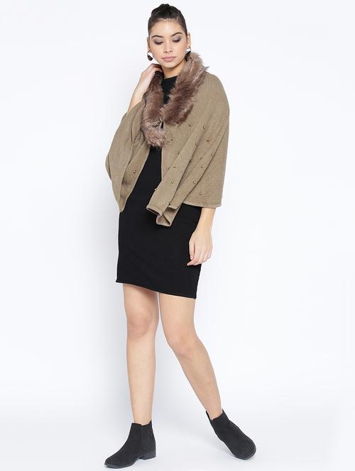 pearl embellished fur neck poncho - 16611760 - Very Small Image - 1