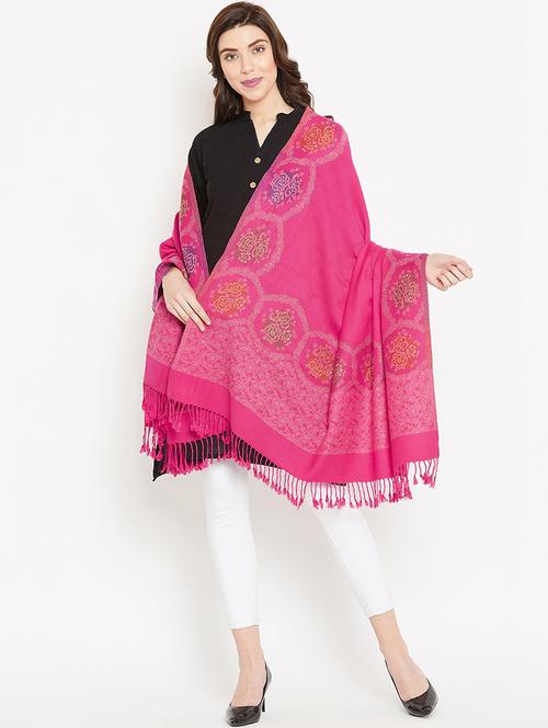 woolen viscose floral pink shawl - 16611807 - Very Small Image - 1