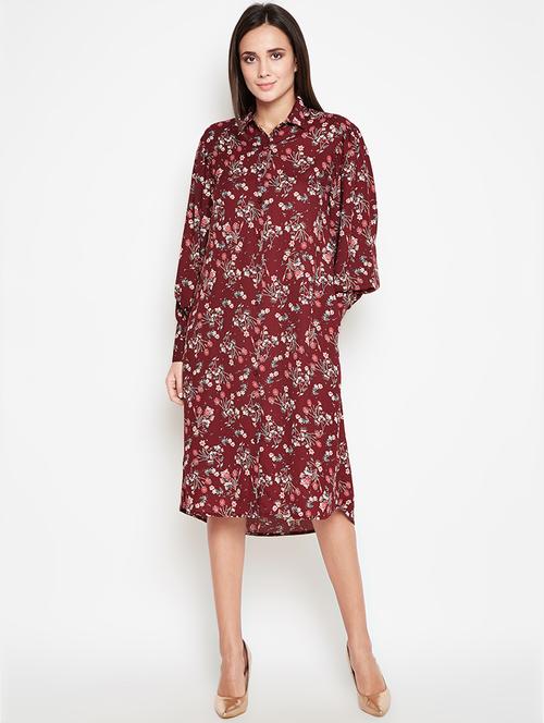long sleeved floral a-line dress - 16611934 - Very Small Image - 1