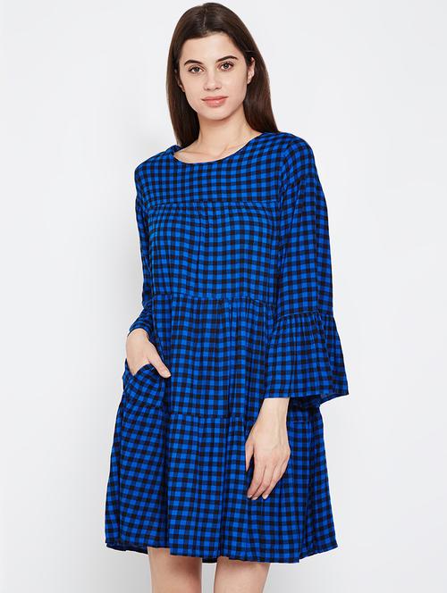 round neck checkered a-line dress - 16611937 - Very Small Image - 1
